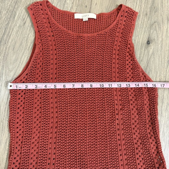 Loft Burnt Orange Crochet Knit Cotton Peplum Sleeveless Top Sz M Boho Coastal - Picture 5 of 8